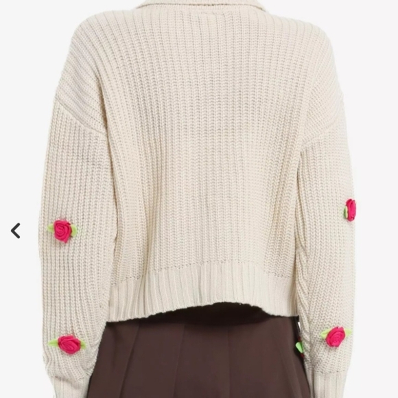 Chic Cream Cardigan with Pink Floral Details - Picture 9 of 10